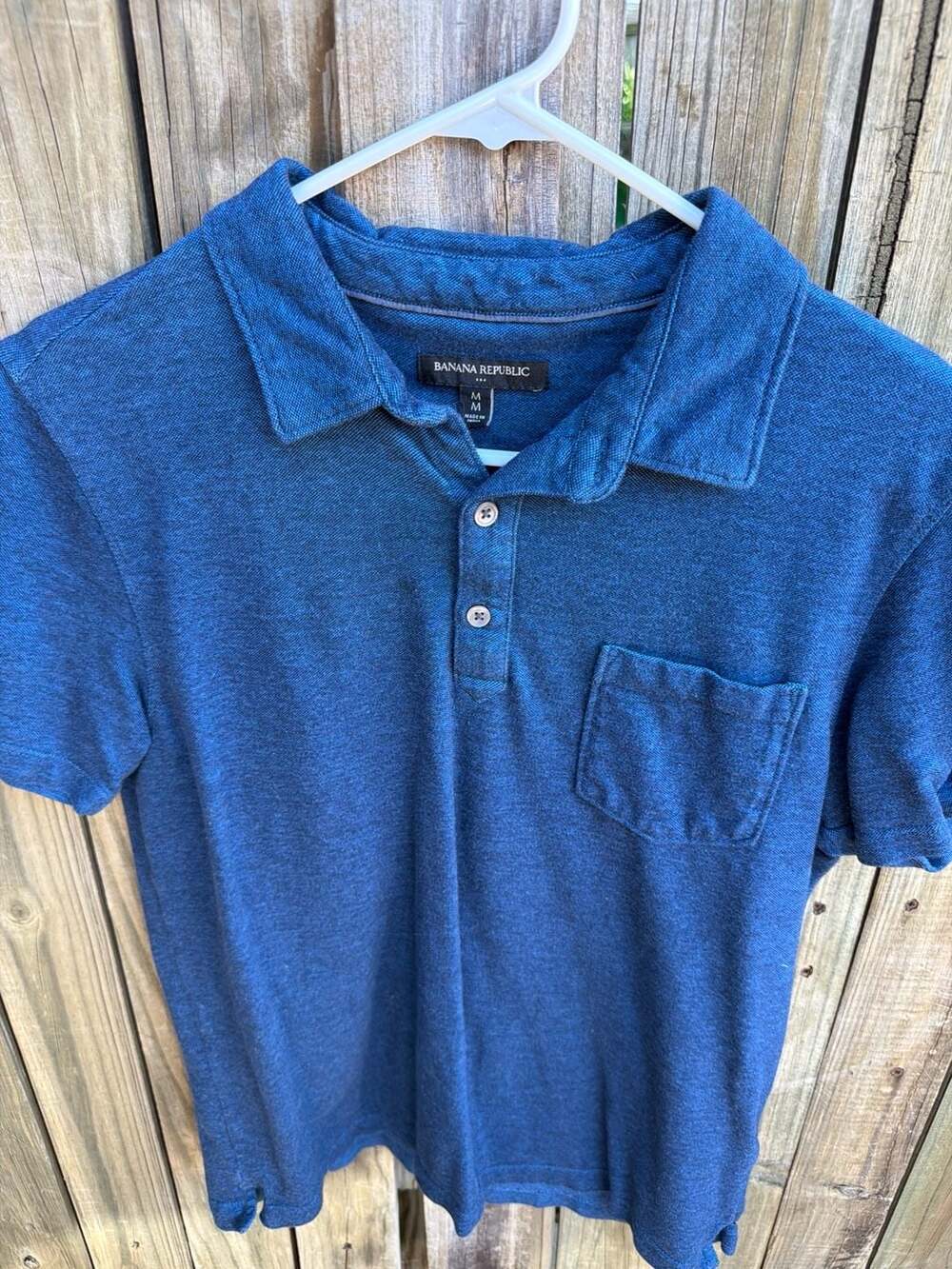 Banana Republic Men's Blue Heathered Short Sleeve Pocket Polo Shirt Size M